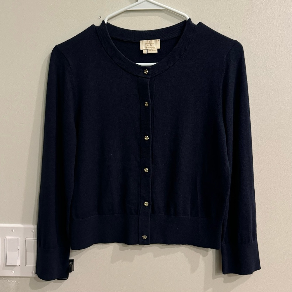 Kate Spade Navy Cardigan with Rhinestone Buttons